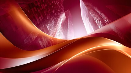 Poster - Vibrant cityscape with red and orange waves creating a striking urban landscape