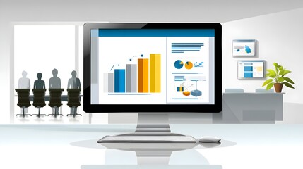Poster - Computer screen displaying an in-depth business report with professional presentation layout