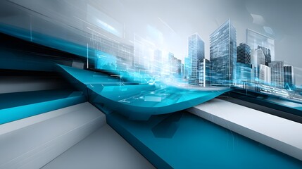 Poster - Bright cityscape with clear blue sky highlighting urban architecture and modern building designs