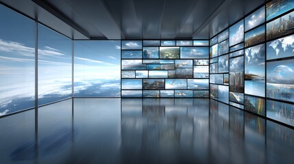 Poster - Modern work environment featuring multiple screens for professional presentations and collaboration