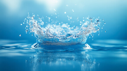 Poster - Soft splash of water creating ripples in a serene blue background during daylight hours