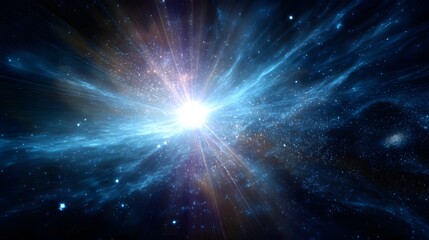 Poster - A brilliant star bursting in the night sky illuminating the vast cosmic universe around