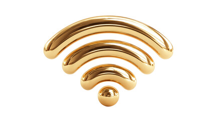 Poster - A golden wifi symbol with three curved lines and a sphere on a black background for wireless connection