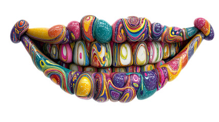 Poster - A vibrant and colorful mouth with teeth made of swirling paint against a black background art piece