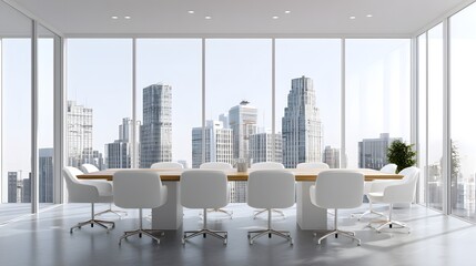 Poster - Modern office interior with stunning city view perfect for creative and professional work