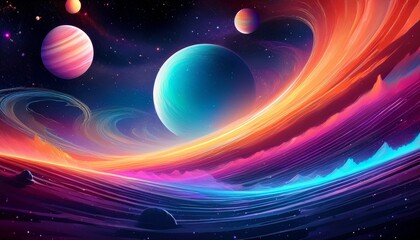 Wall Mural - vibrant cosmic waves and planets in space scene