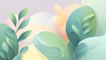 Wall Mural - serene botanical illustration: abstract leaves and pastel hues