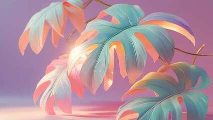 Wall Mural - pastel paradise: dreamy monstera leaves in soft lighting