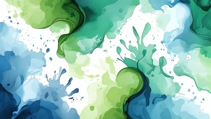 Wall Mural - abstract green and blue ink wash painting