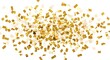 © Tanousch - Celebration with shiny gold confetti pieces scattered on a white backdrop for party decor