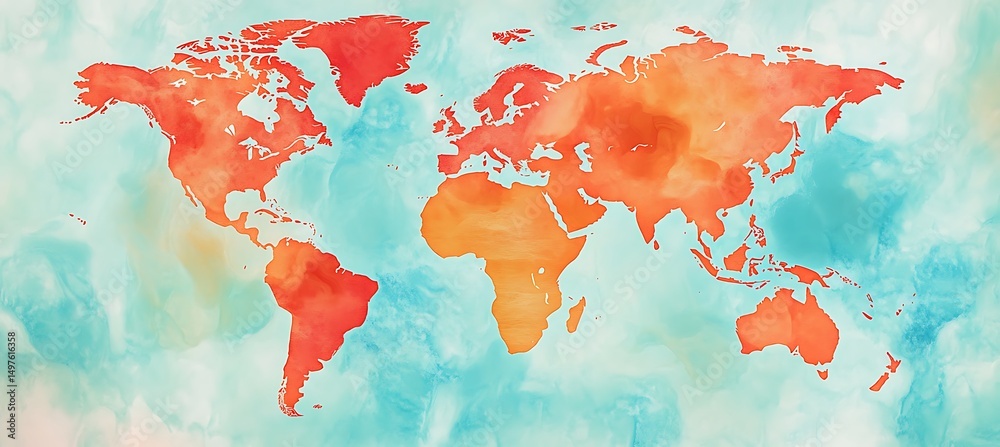 Ilustração World Map Showing Global Regions Turning Red Due To ...