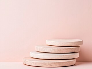 Poster - Stacked Cream-Toned Circular Podiums on Pink Background