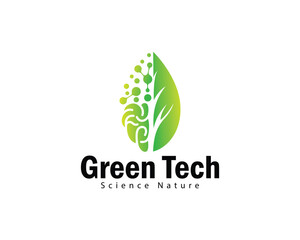Fototapete - leave tech logo creative natural brain smart molecule genetics