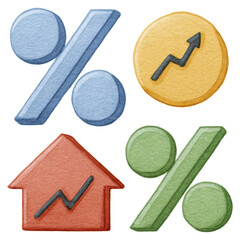 Poster - Watercolor Symbols Representing Finance Growth and Investment Concepts, isolated on transparent background.