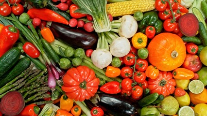 Aufkleber - Assortment of Various Kind of Fresh Fruits and Vegetable. High Angle View.