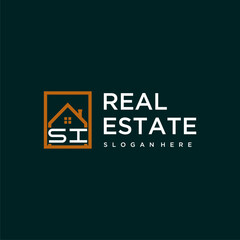 Poster - SI letter monogram logo creative home real estate in square style design