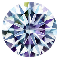 Poster - Stunning Watercolor Illustration of a Cut Diamond with Iridescent Colors, isolated on transparent background.