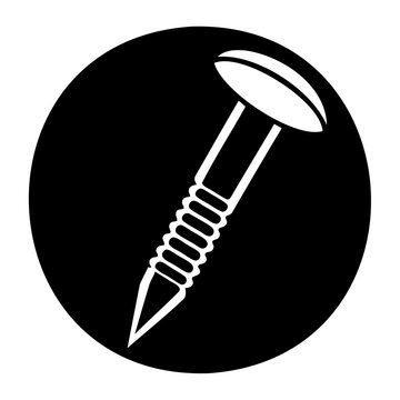 Minimal black screw and nail vector illustration on transparent background