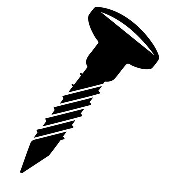 Black vector icon of screw and nail isolated on transparent background