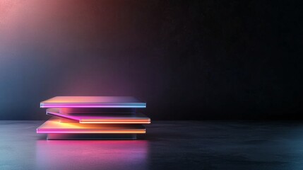 Poster - Glowing Geometric Shapes Hovering Above Gradient Background