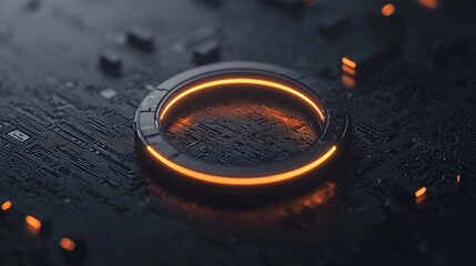 Poster - Glowing Orange Ring on Dark Circuit Board