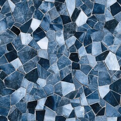 Poster - Dark blue and navy stone mosaic floor with seamless pattern features a rustic rock surface enhancing the ambiance of any space SEAMLESS PATTERN