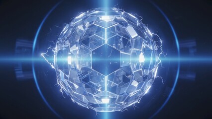 Poster - Crystal Sphere with Bright Electric Energy Rays Radiating on a Dark Background for Digital Art Projects