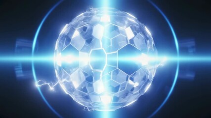 Fototapete - Futuristic Glowing Crystal with Energy Pulses Against Dark Background in High-Tech Digital Atmosphere