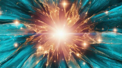 Aufkleber - Abstract Cosmic Explosion Teal and Gold Energy Burst