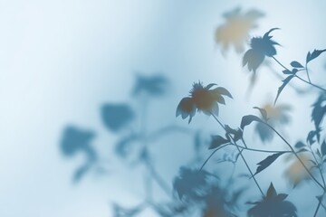 Wall Mural - silhouetted wildflowers against a soft, light blue background with blurred, dreamy effects.