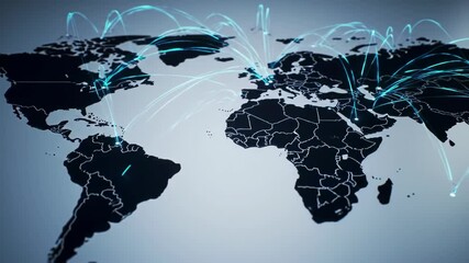 Poster - Global Network Animated World Map Connecting Continents Data Transfer