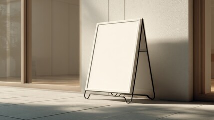 Poster - Blank Sandwich Board Sign on Pavement in Warm Sunlight, Ideal for Restaurant Advertising and Small Business Promotion : Generative AI