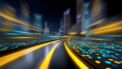 Leinwandbilder - Futuristic Cityscape With Motion Blur and Glowing Lights, Illustrating Speed and Digital Transformation for Technology Companies : Generative AI