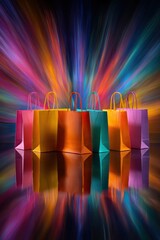 Poster - Colorful Shopping Bags Against an Abstract Background, Representing Retail Therapy and Consumerism : Generative AI