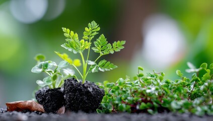 Aufkleber - Young Plant Sprouting From Soil, Symbolizing Growth and Sustainability, Perfect for Environmental Awareness Campaigns and Corporate Social Responsibility Initiatives : Generative AI
