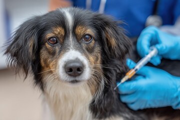 Aufkleber - Dog Receiving Vaccination From Veterinarian in Clinic, Emphasizing Animal Healthcare and Pet Ownership : Generative AI