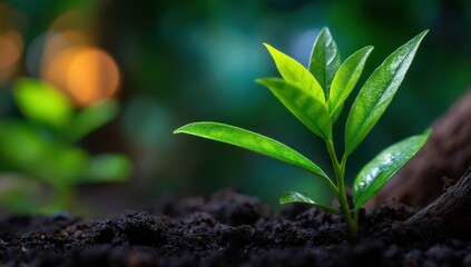 Aufkleber - Young Plant Sprouting From Soil, Symbolizing Growth, Sustainability, and Environmental Awareness for a Greener Future : Generative AI