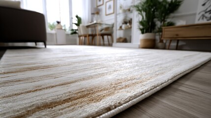 Poster - Modern Rug With Abstract Pattern in Bright Living Room, Showcasing Interior Design and Home Improvement : Generative AI