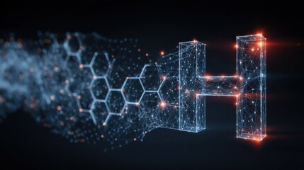 Leinwandbilder - Futuristic Letter H Made of Glowing Network Nodes, Representing Data Science and Technological Advancement in Digital Transformation : Generative AI