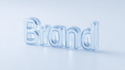 Poster - Clear Glass Brand Text on White Surface, Symbolizing Transparency and Corporate Identity in Marketing Materials : Generative AI