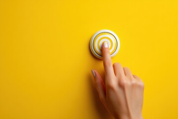 Poster - Finger Pushing a Yellow Target Button on Bright Background, Symbolizing Achievement and Setting Goals For Business Strategy : Generative AI