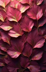 Poster - Abstract floral background features magenta, fuchsia pink leaves with gold glitter texture. Decorative artistic composition creates shiny vibrant modern design. Vertical botanical pattern for