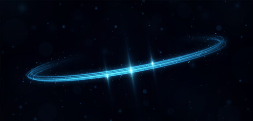 Wall Mural - magical flow of glowing blue lines with shimmering glitter. abstract wavy light trails on a dark bac