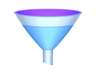 Poster - A 3D illustration of a funnel with light blue and purple liquid inside