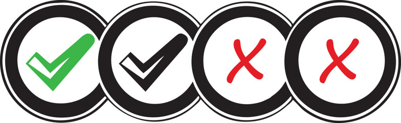 Fototapete - Green and Red Checkmark and red cross Icons with Circular Backgrounds