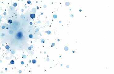Poster - Abstract illustration of blue dots scattered on white background. Watercolor art with different shades of blue, various sizes. Decorative artistic design with splash effect, minimalist look for