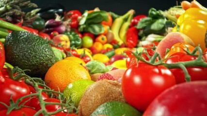 Aufkleber - Various Kind of Fresh Fruits and Vegetable. Camera Placed on Motion Control System. Filmed on High Speed Cinema Camera. Camera in Motion.