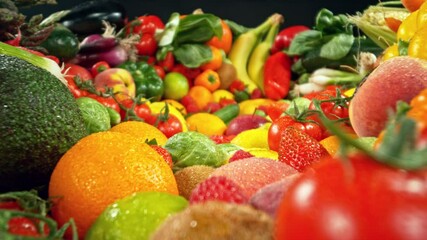 Aufkleber - Various Kind of Fresh Fruits and Vegetable. Camera Placed on Motion Control System. Filmed on High Speed Cinema Camera. Camera in Motion.