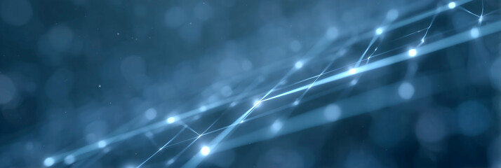 Fototapete - Abstract blue background with glowing lines and particles creating a digital network effect for technology and innovation concept