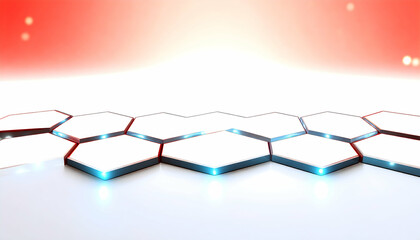 Poster - Abstract Background with Hexagonal Mesh and Glowing Data Points in White and Red Tones Featuring a Modern Geometric Design